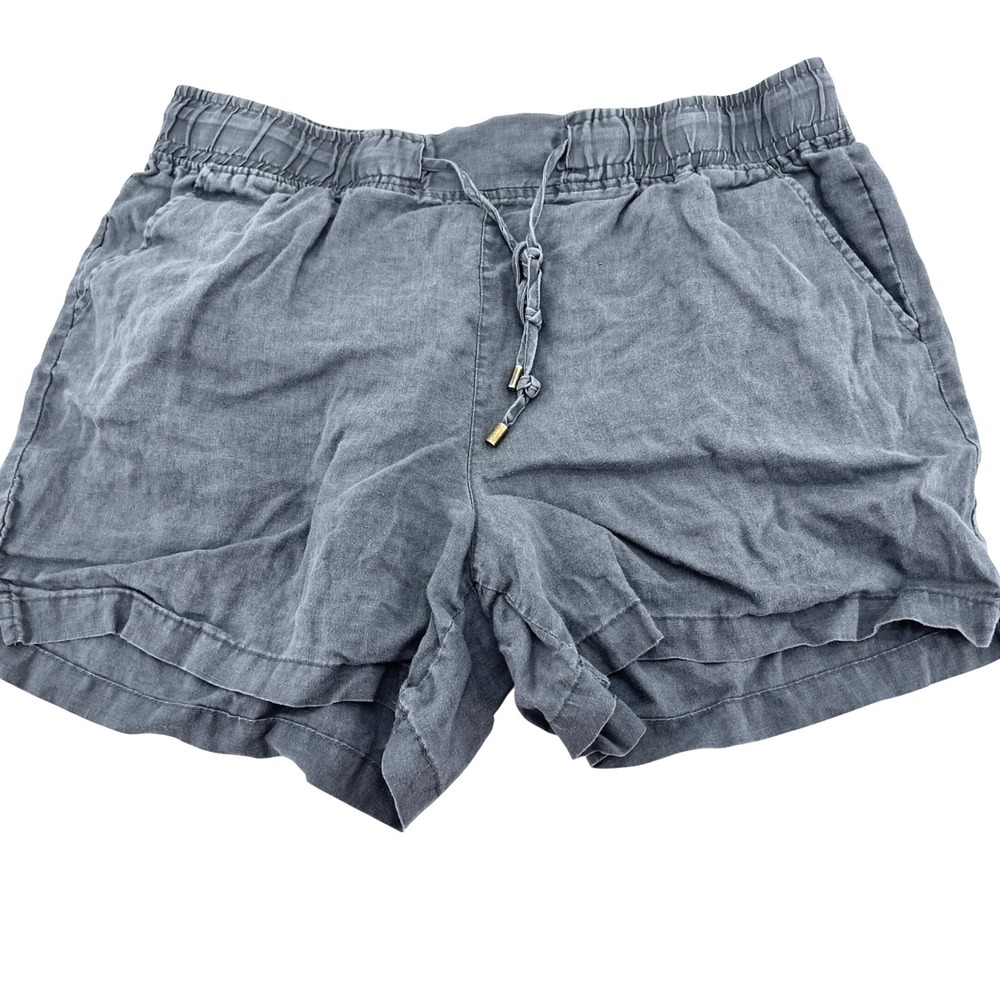 Company Ellen Tracy Womens Linen Shorts Gray Elastic Drawstring Large ECMS77012